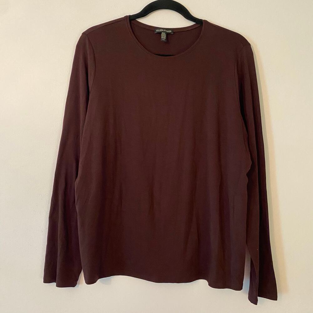 Eileen Fisher Plum Purple Long Sleeve Shirt Minimalist Stretchy Basic size Large